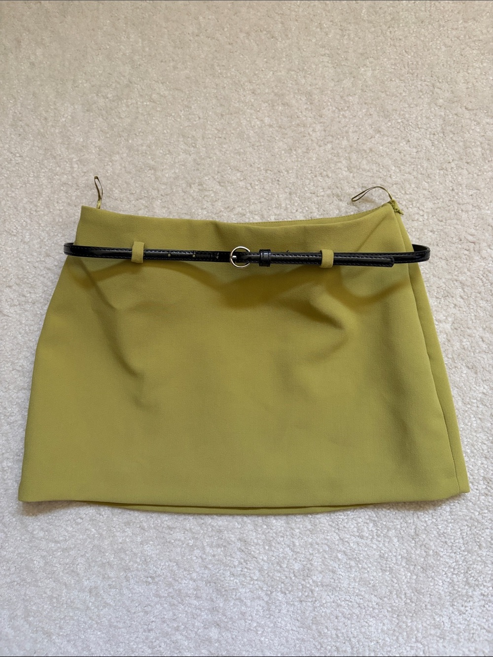 Zara Chartreuse Mini Skirt with Black Belt